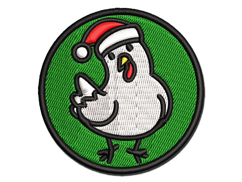 Santa Christmas Chicken Multi-Color Embroidered Iron-On or Hook & Loop Patch Applique