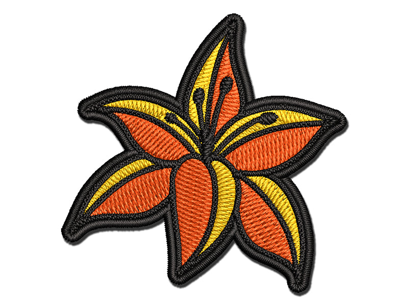 Pretty Tiger Lily Flower Multi-Color Embroidered Iron-On or Hook & Loop Patch Applique