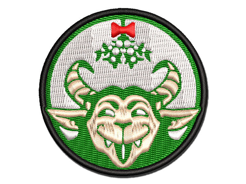 Cheeky Krampus Under Mistletoe Christmas Multi-Color Embroidered Iron-On or Hook & Loop Patch Applique