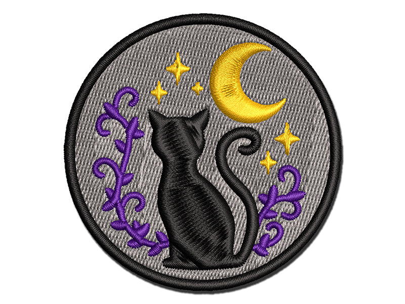 Cat Moon Stars Multi-Color Embroidered Iron-On or Hook & Loop Patch Applique