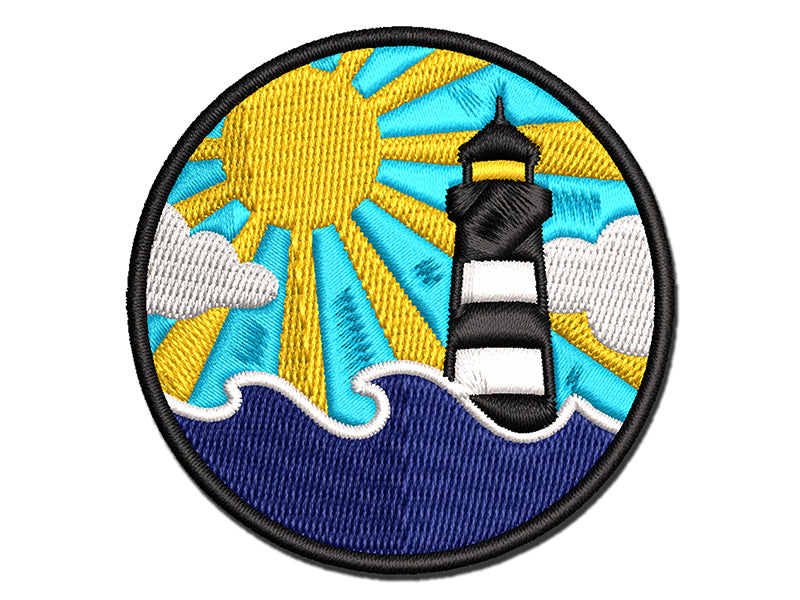 Lighthouse Sea Ocean Waves Multi-Color Embroidered Iron-On or Hook & Loop Patch Applique