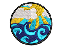 Sun Clouds and Ocean Waves Multi-Color Embroidered Iron-On or Hook & Loop Patch Applique