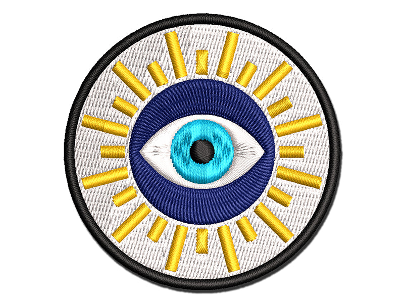 Sun Evil Eye Nazar Charm Multi-Color Embroidered Iron-On or Hook & Loop Patch Applique