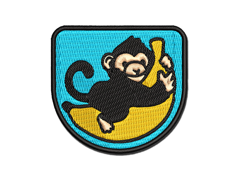 Baby Monkey Hugging Big Banana Multi-Color Embroidered Iron-On or Hook & Loop Patch Applique
