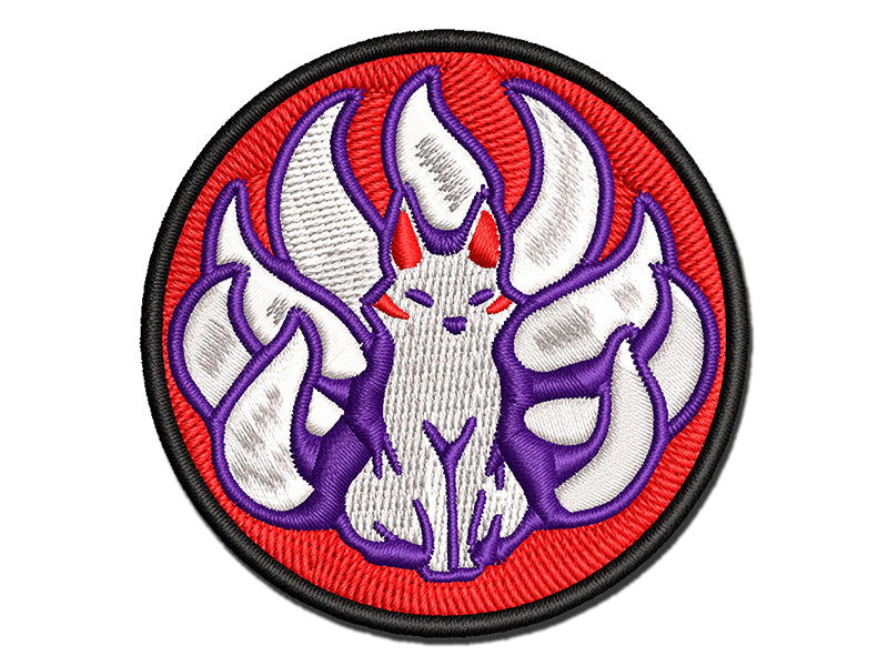 Kitsune Japanese Nine Tailed Fox Multi-Color Embroidered Iron-On or Hook & Loop Patch Applique