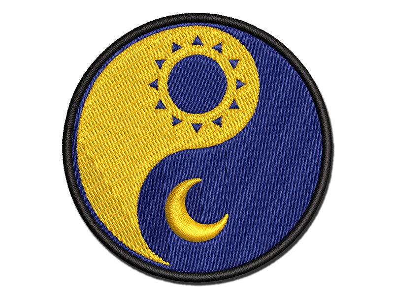 Sun Moon Yin Yang Night Day Multi-Color Embroidered Iron-On or Hook & Loop Patch Applique