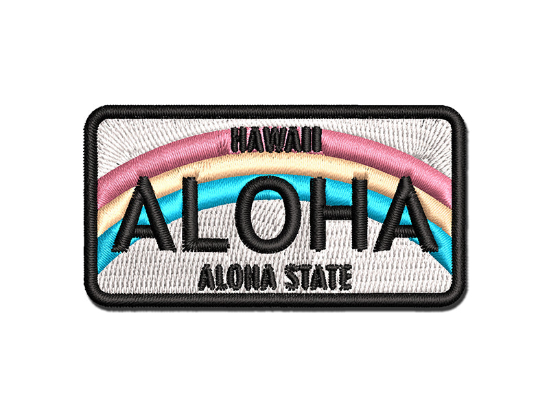 Aloha Hawaii License Plate Multi-Color Embroidered Iron-On or Hook & Loop Patch Applique