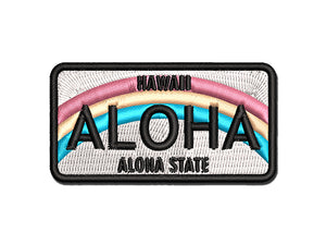 Aloha Hawaii License Plate Multi-Color Embroidered Iron-On or Hook & Loop Patch Applique