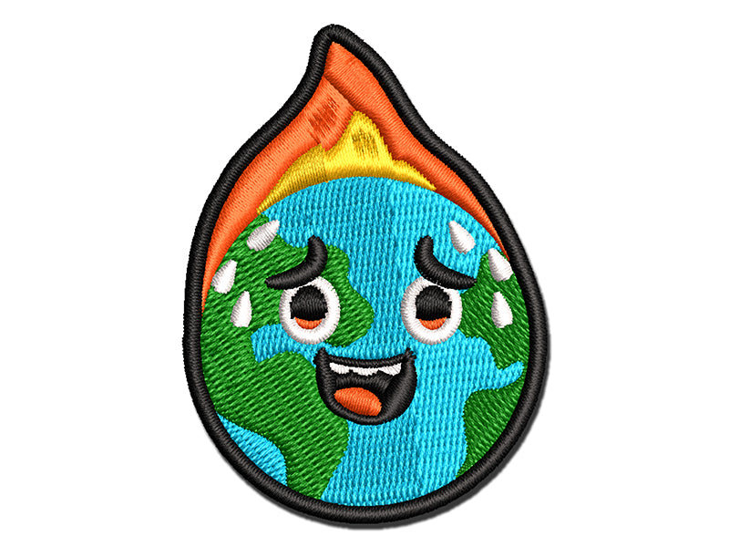 Burning Worried Earth Global Warming Multi-Color Embroidered Iron-On or Hook & Loop Patch Applique