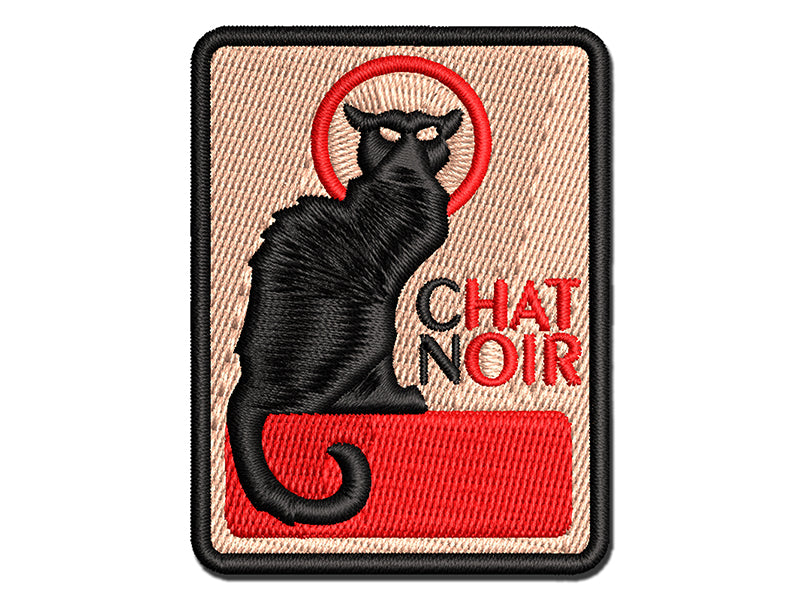 Chat Noir Black Cat Art Poster Multi-Color Embroidered Iron-On or Hook & Loop Patch Applique