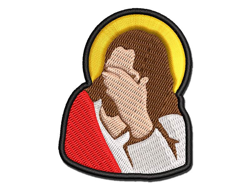 Disapproving Jesus Face Palm Multi-Color Embroidered Iron-On or Hook & Loop Patch Applique