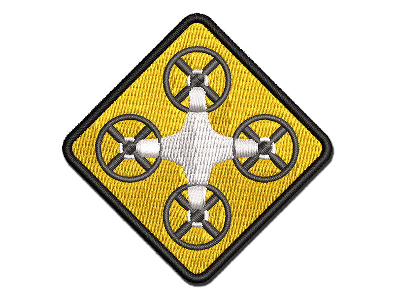 Drone on Yellow Diamond Multi-Color Embroidered Iron-On or Hook & Loop Patch Applique