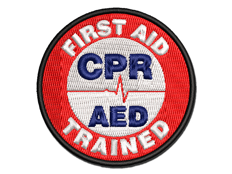 First Aid AED CPR Trained Multi-Color Embroidered Iron-On or Hook & Loop Patch Applique