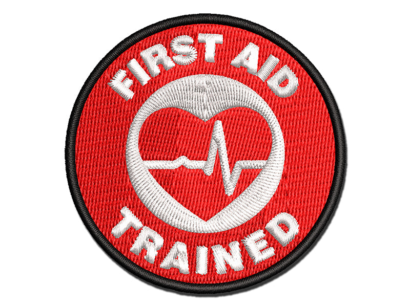 First Aid Trained EKG Heart Multi-Color Embroidered Iron-On or Hook & Loop Patch Applique