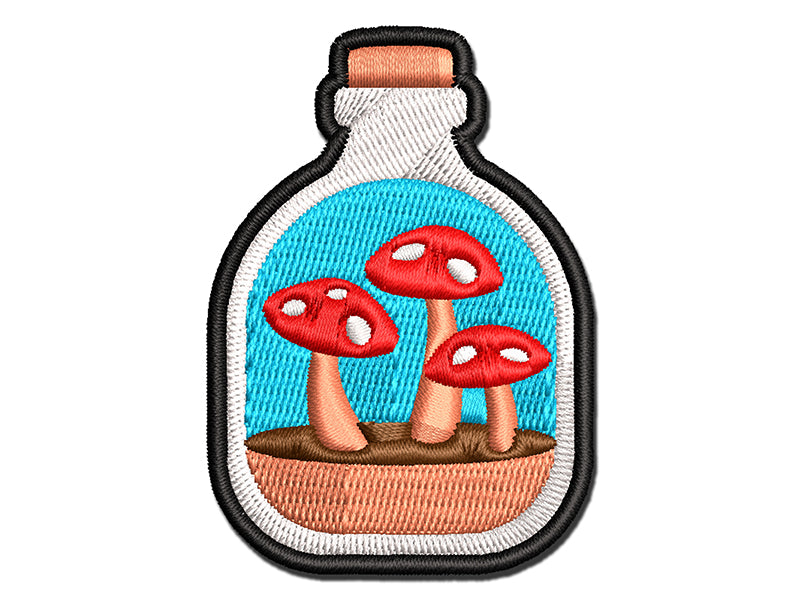 Glass Bottle Mushroom Dirt Terrarium Multi-Color Embroidered Iron-On or Hook & Loop Patch Applique