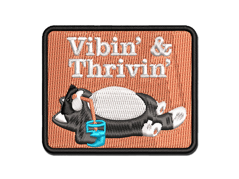 Vibing and Thriving Cat with Milk Multi-Color Embroidered Iron-On or Hook & Loop Patch Applique