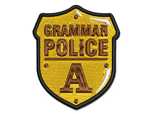 Grammar Police Badge Multi-Color Embroidered Iron-On or Hook & Loop Patch Applique