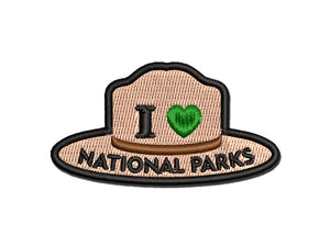 I Love National Parks Ranger Hat Multi-Color Embroidered Iron-On or Hook & Loop Patch Applique