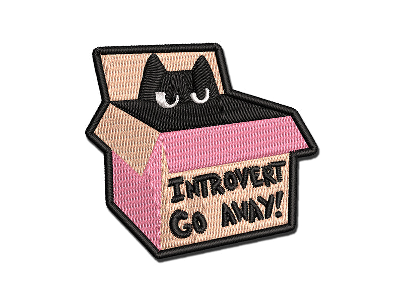 Introvert Cat In Box Multi-Color Embroidered Iron-On or Hook & Loop Patch Applique