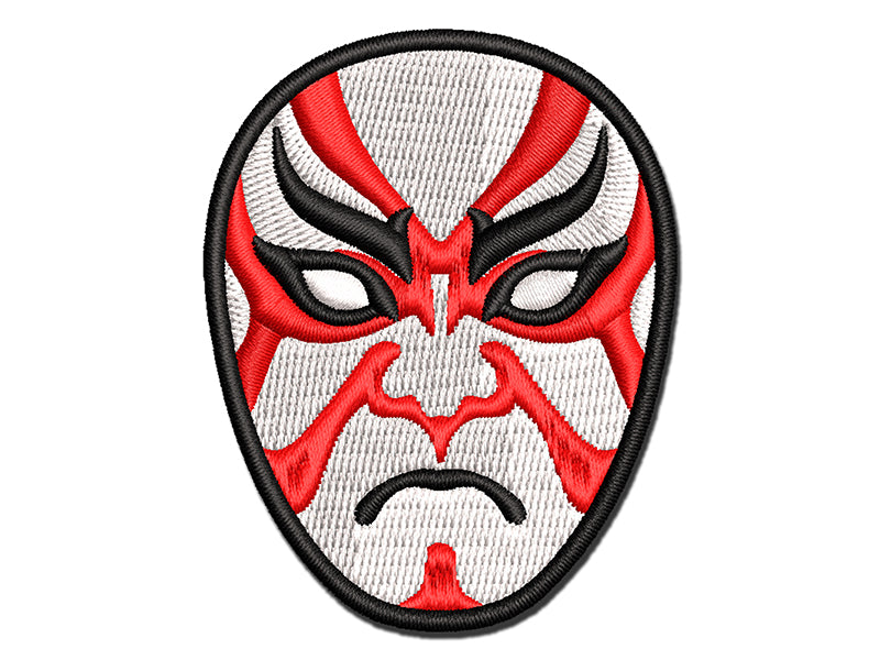 Japanese Kabuki Opera Mask Multi-Color Embroidered Iron-On or Hook & Loop Patch Applique