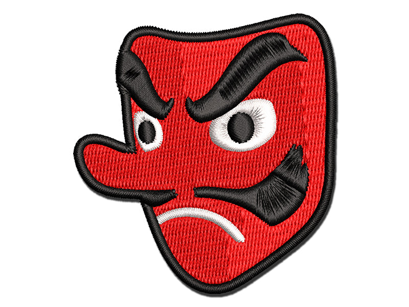 Japanese Tengu Goblin Demon Mask Multi-Color Embroidered Iron-On or Hook & Loop Patch Applique