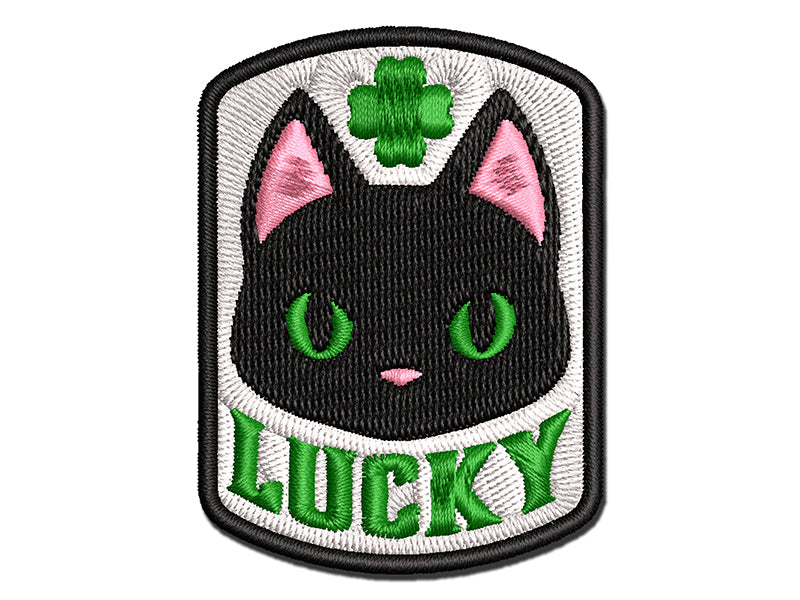Lucky Black Cat with Clover Multi-Color Embroidered Iron-On or Hook & Loop Patch Applique