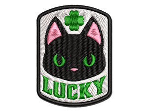 Lucky Black Cat with Clover Multi-Color Embroidered Iron-On or Hook & Loop Patch Applique