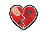 Mended Broken Heart Bandage Safety Pin Multi-Color Embroidered Iron-On or Hook & Loop Patch Applique