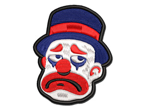 Sad Clown Top Hat Multi-Color Embroidered Iron-On or Hook & Loop Patch Applique