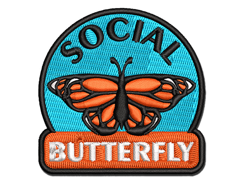 Social Butterfly Extrovert Multi-Color Embroidered Iron-On or Hook & Loop Patch Applique