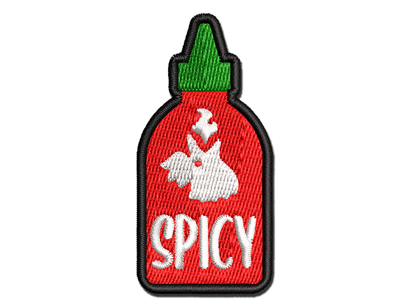 Spicy Hot Sauce Rooster Bottle Sriracha Multi-Color Embroidered Iron-On or Hook & Loop Patch Applique