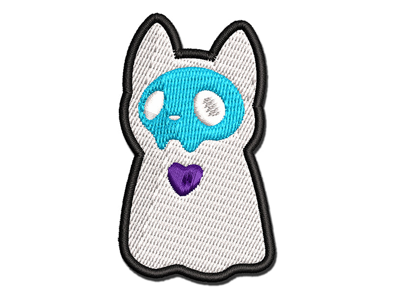 Spooky Ghost Cat Skull Heart Multi-Color Embroidered Iron-On or Hook & Loop Patch Applique