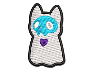 Spooky Ghost Cat Skull Heart Multi-Color Embroidered Iron-On or Hook & Loop Patch Applique