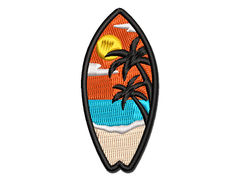 Tropical Beach Surfboard Hawaii Multi-Color Embroidered Iron-On or Hook & Loop Patch Applique