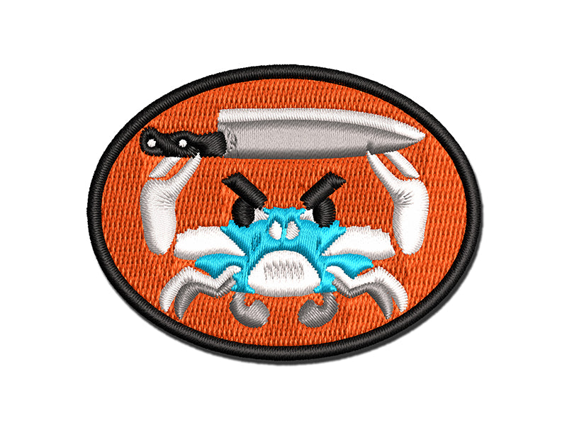 Angry Blue Crab with Knife Multi-Color Embroidered Iron-On or Hook & Loop Patch Applique