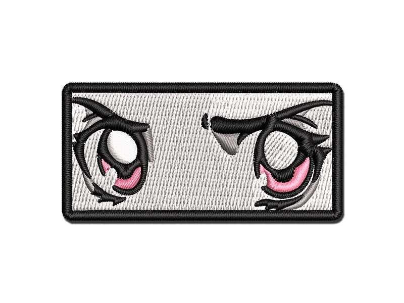 Angry Suspicious Anime Manga Eyes Pink Multi-Color Embroidered Iron-On or Hook & Loop Patch Applique