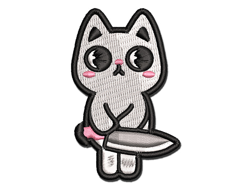 Cute Pocket Cat with Knife Multi-Color Embroidered Iron-On or Hook & Loop Patch Applique