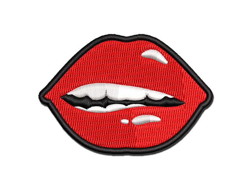 Juicy Red Lips Mouth Multi-Color Embroidered Iron-On or Hook & Loop Patch Applique