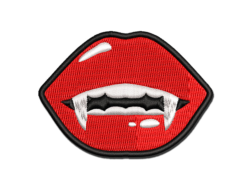 Juicy Red Vampire Lips Teeth Fangs Multi-Color Embroidered Iron-On or Hook & Loop Patch Applique