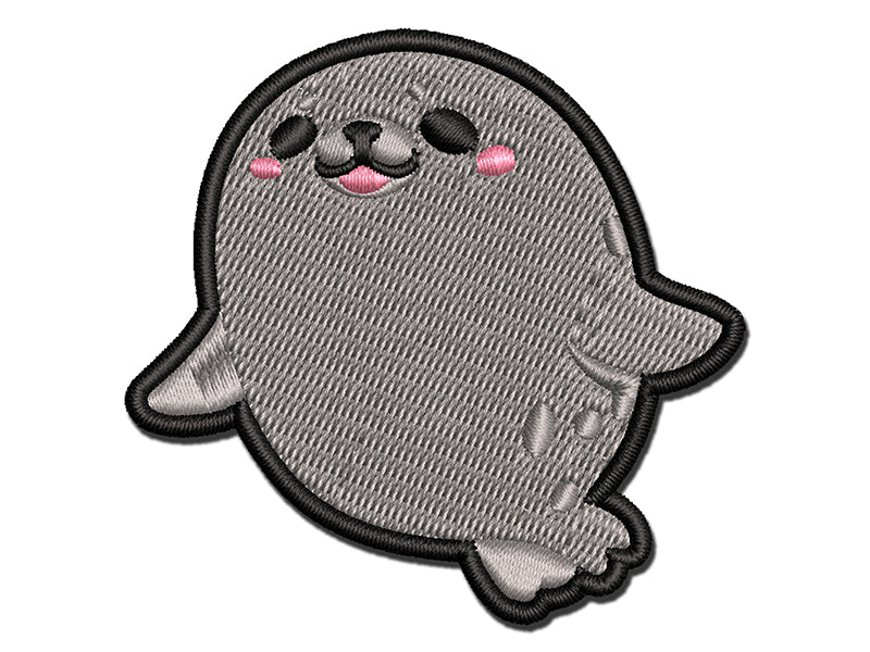 Round Chubby Spotted Seal Floating Multi-Color Embroidered Iron-On or Hook & Loop Patch Applique