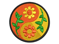 Sunflower Yin Yang Zen Taoist Symbol Flowers Multi-Color Embroidered Iron-On or Hook & Loop Patch Applique