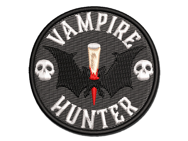 Vampire Hunter with Stake and skulls Multi-Color Embroidered Iron-On or Hook & Loop Patch Applique