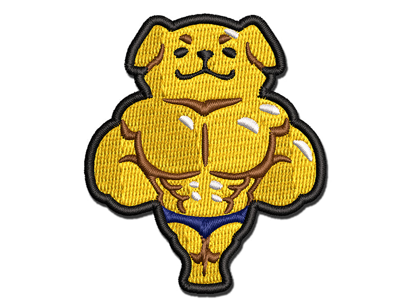 Buff Muscle Dog Funny Golden Retriever Multi-Color Embroidered Iron-On or Hook & Loop Patch Applique