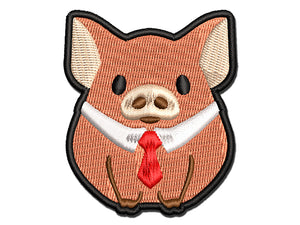 Business Pig Tie Collar Multi-Color Embroidered Iron-On or Hook & Loop Patch Applique