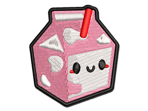 Cute Kawaii Strawberry Milk Carton Multi-Color Embroidered Iron-On or Hook & Loop Patch Applique