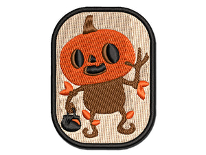 Fall Pumpkin Boy Halloween Jack O Lantern Multi-Color Embroidered Iron-On or Hook & Loop Patch Applique