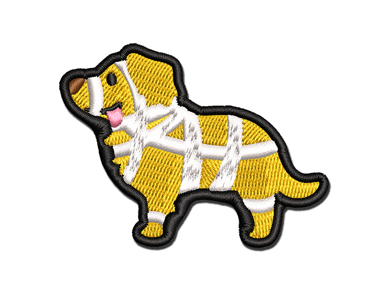 Mummy Dog Halloween Golden Retriever Multi-Color Embroidered Iron-On or Hook & Loop Patch Applique