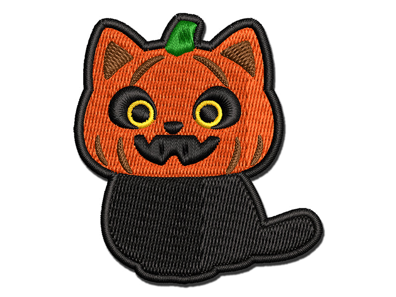 Pumpkin Cat Halloween Jack O Lantern Multi-Color Embroidered Iron-On or Hook & Loop Patch Applique