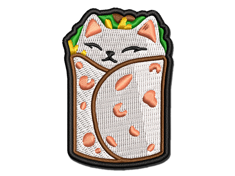 Purrito Cat Burrito Tortilla Wrap Multi-Color Embroidered Iron-On or Hook & Loop Patch Applique