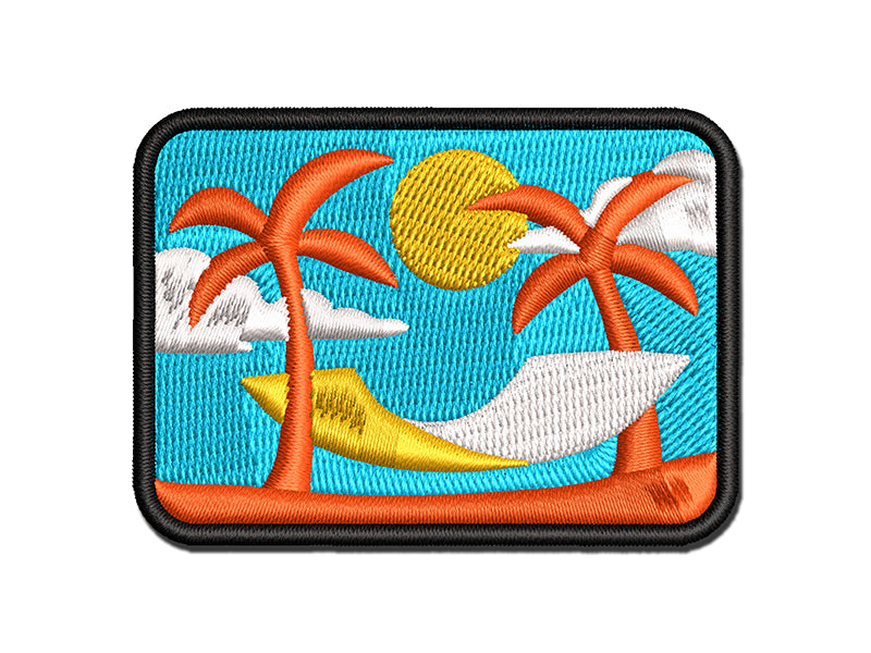 Vacation Hammock Beach Palm Trees Multi-Color Embroidered Iron-On or Hook & Loop Patch Applique